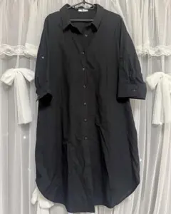 ブラック シャツワンピース ロング丈