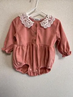 ピンク レース付き襟ロンパース 80cm