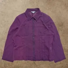 リネンシャツ 長袖シャツ パープル Lサイズ きれいめ 個性的 春