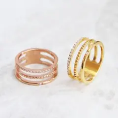 3連 デザインリング サージカルステンレス 重ね付け ジルコニア おしゃれ 上品