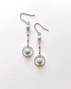 空色ターコイズのリングピアスピアス/樹脂フック/ノンホール/サージカルステンレス