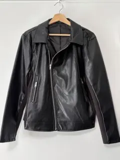 レディース フェイクレザー ライダースジャケット ブラック　4Lのサムネイル