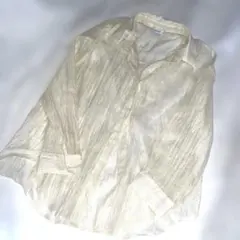 大人可愛い抜け感 ラメ混シアーシャツ 羽織れる前開きデザイン size M
