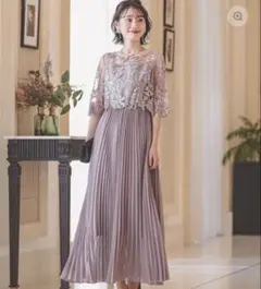 kana シアー素材 ボリューム袖 刺繍レース ワンピース グリーン M