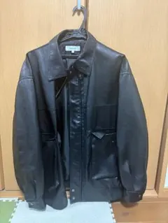 黒 レザージャケット リブ付き