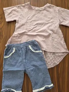 キッズ130㎝ピンクレースTシャツとデニムハーフパンツセット☆