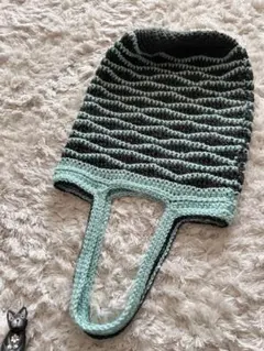 ハンドメイド　波模様トートバッグ 黒とミントグリーン