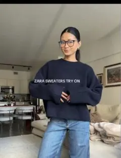 最終値下げZARA ニットセーター 5755/157/401 ダークブルー