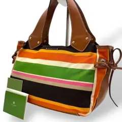 ケイトスペード ハンドバッグ 腕掛け キャンバス レザー マルチカラー ボーダー