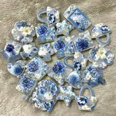 夜光 浮き彫り アクリル カスタムビーズ ブルーフラワーデザイン