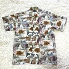 パコラバンヌ L 総柄シャツ アート柄 レトロ 派手 半袖 メンズ 日本製 古着のサムネイル