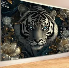 新品『ホワイトタイガー/白虎　特大　約70×100cm』タペストリー