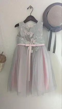 110CM キッズドレス ピンク グレー ピアノ 発表会 結婚式