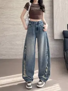 大人気デニム生地ゆったりパンツ♪女子会も普段着に最適！