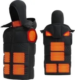 電熱ベスト 加熱ベスト フード付き　USB給電 3段階温度　男女兼用　XL　黒