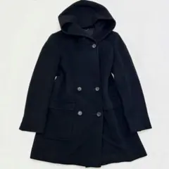 【美品】23区 ロングコート カシミヤ混 ウール 黒 38 フード ダブルボタン