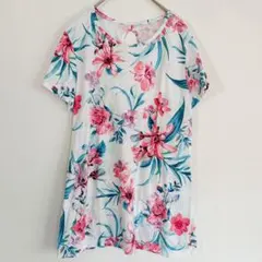 Ideology フラワープリント 半袖Tシャツ M 花柄 ピンク ホワイト