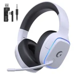 【PS5】ゲーミングヘッドセット パールホワイト2.4G USB Type-c