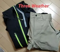 Three Weather 黒ジャケットとベージュズボンセット