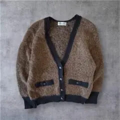 90s vintage シャギーニット カーディガン モヘア風 ラメ ブラウン