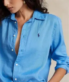 美品✨Ralph Lauren リネンシャツ 長袖シャツ ブルー オーバーサイズ