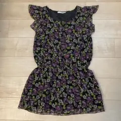 新品未使用　花柄ワンピース ミニワンピ 紫色 パープル