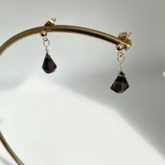 【シンプル】スモーキークォーツ（天然石）ひとつぶピアス A-6