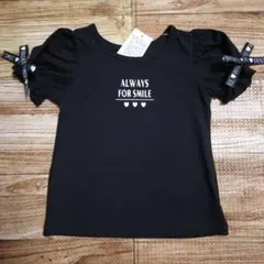 新品 未使用 パフスリーブ 袖リボン付き 半袖 Tシャツ 女の子 黒 110