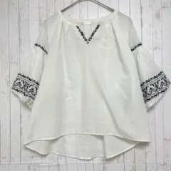 ドレスキップ　バルーンスリーブ　シアーブラウス　M DRESKIP 七分袖