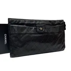 シャネル ビコローレ マトラッセ ラムスキン クラッチ セカンド バッグ 黒