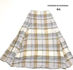 ニコルソンアンドニコルソン　ロングスカート　リネン　チェック　フレア　美品のサムネイル