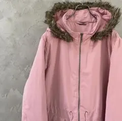 ヴィンテージライク ピンク モッズコート ファーフード付き