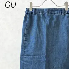 GU ロングスカート タイト デニム ポケット付き サイドスリット ウエストゴム