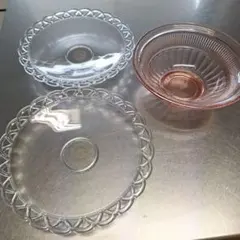 ガラス製皿3点セット（クリア・ピンク）