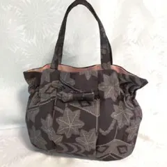 着物リメイク　巾着トート　トートバッグ　泥大島　正絹