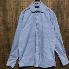 トミーヒルフィガー　長袖シャツ　ギンガムチェック　白　青　M YE56
