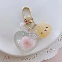 くまさん ハートシェイカー オイル入り キーホルダー レジン ハンドメイド