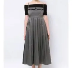 （S）オフショル ドッキング ワンピース プリーツ キャミ ウエストリボン 黒