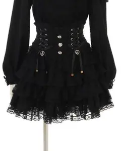 新品 ブラック スカパン レースアップ ティアードフリル 量産型 地雷系ロリータ