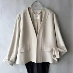極美品✨レリアン　17号　17+ Ｖネック　ノーカラージャケット　薄ベージュのサムネイル