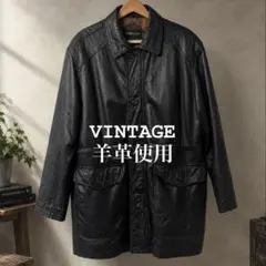 極上 山羊革 ゴートレザー カーコート 黒 本革 肩パッドあり