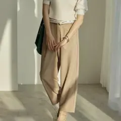 LAVANDA ラバンダ　ベージュ ワイドパンツ ロゴ入りウエストバンド