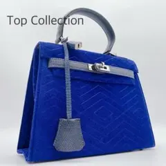 トップコレクション　ハンドバッグ　ターンロック　鍵　チャーム付き　ベロア　レザー