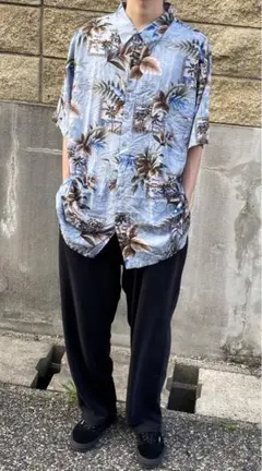 【着画あり】USA古着　ハワイアンシャツ半袖　総柄　ヴィンテージ