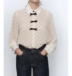 ZARA ドット柄リボン付きシャツ XS