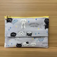 P494 ポケットティッシュポーチ パラソルキャット　グレー☆ハンドメイド☆
