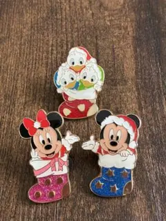 ミッキー・ミニー・ヒューイデューイルーイ　クリスマスデザイン　ピンバッジセット