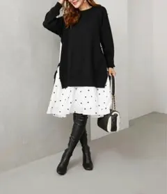 1度着用　OBLI ニットドッキングワンピース/ホワイトハート