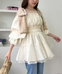 NICE CLAUP リボン取り外しできる/肩リボンチュニックのサムネイル