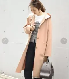 Spick and spanフード付きピンクベージュロングコートのサムネイル